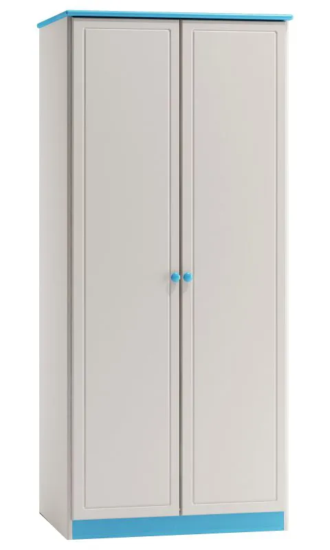 Solid Pine Wood Closet | White & Blue Lacquer | 2 Doors | 182 x 80 x 60 cm | Model 008