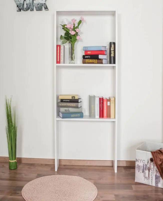 Shelf "Easy Furniture" S09, solid beech wood solid White lacquered - 168 x 64 x 20 cm (h x w x d)