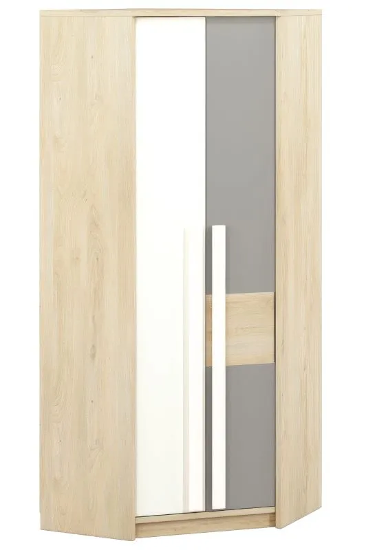 Children's Corner Wardrobe Greeley 01 | Hinged Door Cabinet | Beech/White/Platinum Grey | 199 x 82 x 82 cm | 2 Doors, 6 Compartments