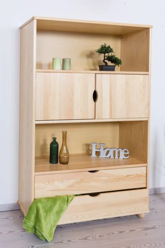 158cm Standard Bookcase Junco 47A, solid pine wood, clearly varnished - H158 x W100 x D42 cm