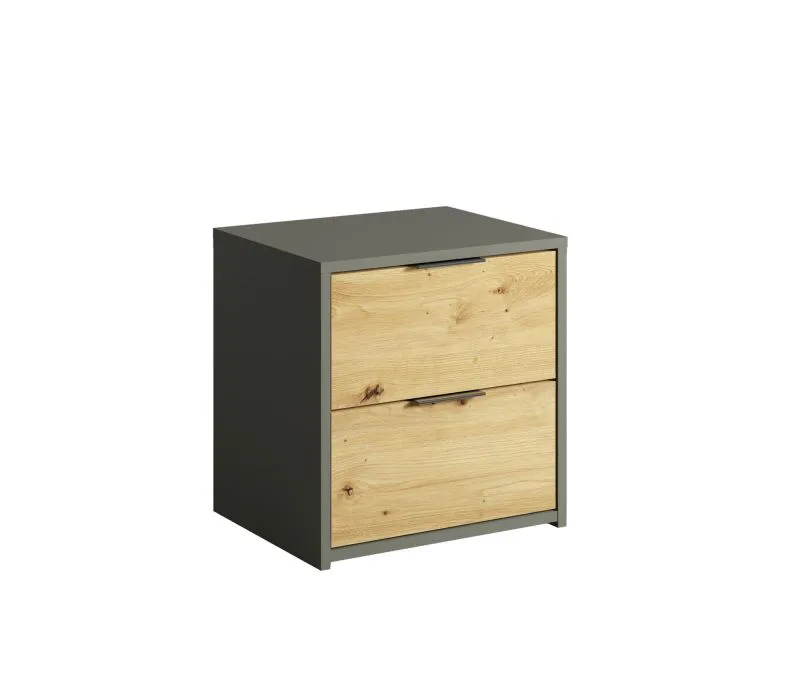 Set of 2 Dionysos 02 Bedside Cabinets | 2 Drawers | Oak Artisan & Graphite Grey | 45.5 x 44 x 35 cm | ABS Edge Protection