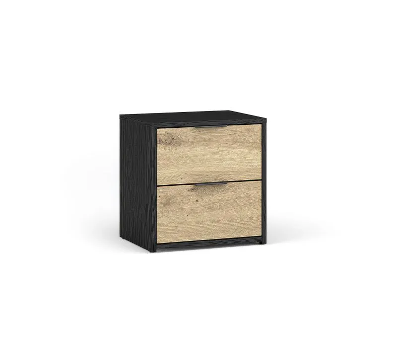 Set of 2 Galatsi 02 Bedside Cabinets | 2 Drawers | Black & Artisan Oak | 45.5 x 44 x 35 cm | ABS Edge
