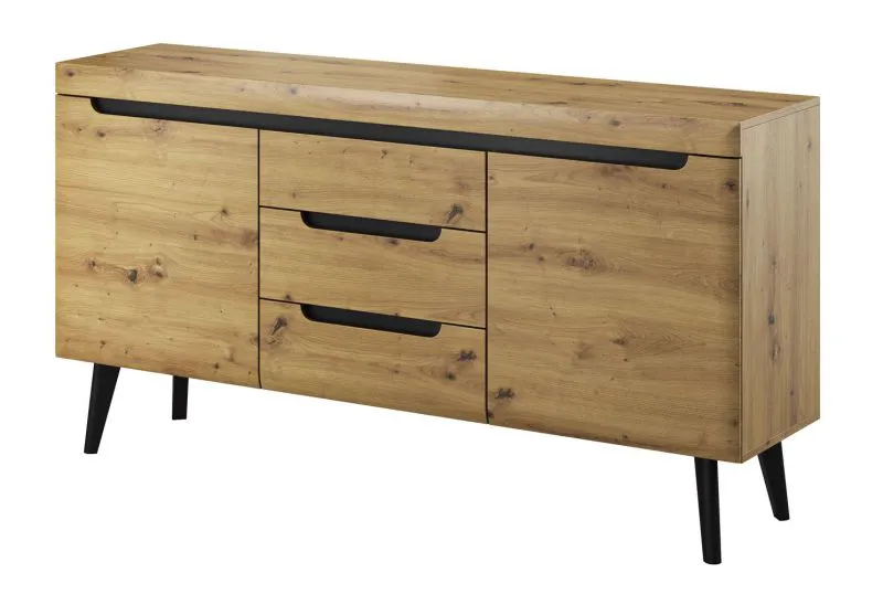 Spacious Chest of Drawers Polmadie 05 | Oak Artisan & Black | 83 x 160 x 40 cm | Modern Storage Solution