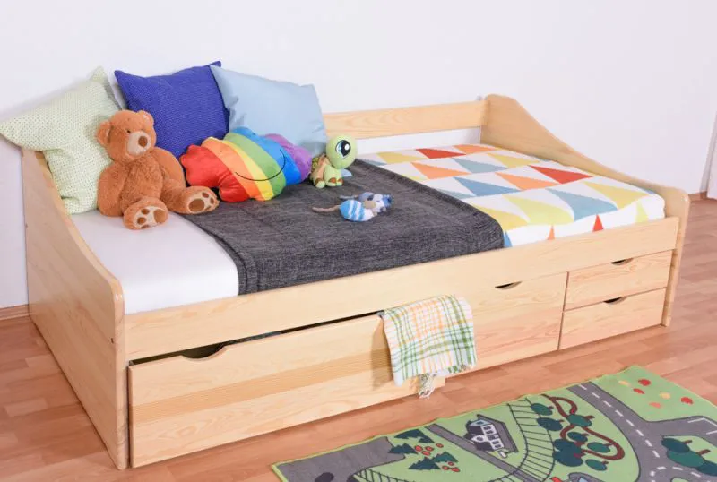Single bed / functional bed solid pine solid wood natural 94, incl. slatted frame - dimensions 90 x 200 cm