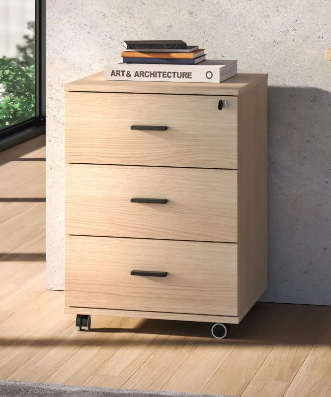 Rolling Cabinet | Color: Lindberg Oak | 3 drawers | 46 x 41 x 64 cm | for the office and home office | lockable | soft-close feature | ABS edges