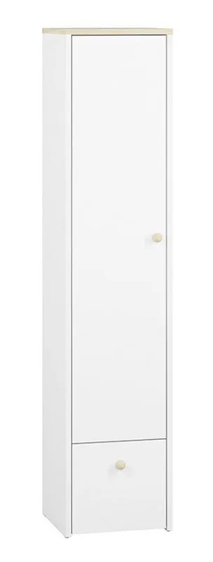 Children's room - Wardrobe Egvad 06, Colour: White / Beech - Measurements: 193 x 43 x 40 cm (H x W x D), with 1 door, 1 drawer and 4 compartments