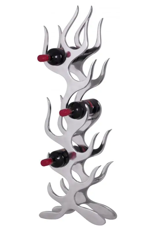 Wine rack in flame design Apolo 167, color: silver - Dimensions: 94 x 32 x 14 cm (H x W x D), made of solid aluminum polished to a high gloss