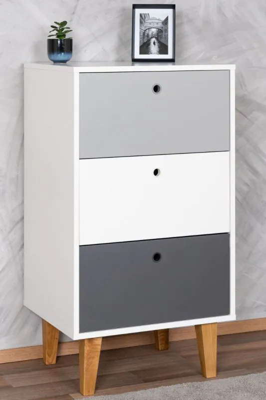 Children's room - Chest of drawers Syrina 17, Colour: White / Grey - Measurements: 96 x 54 x 45 cm (h x w x d)