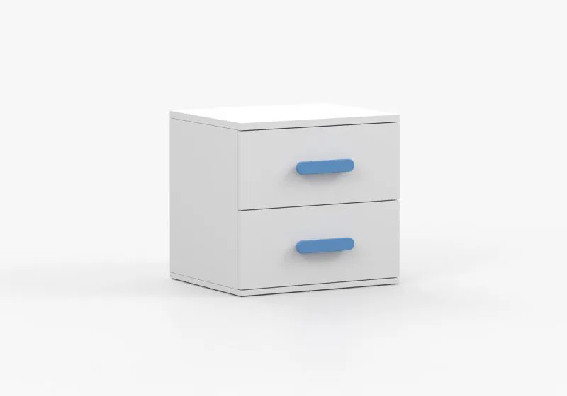 Smolikas 142 Bedside Cabinet | 2 Spacious Drawers | White with Blue Solid Wood Handles | 50 x 55 x 40 cm | Simple Design