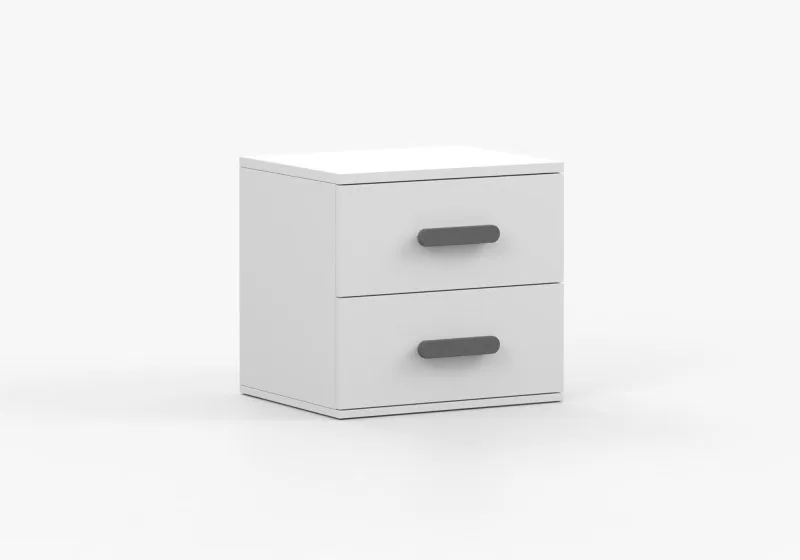 White Bedside Cabinet | Smolikas 147 | Gray Solid Wood Handles | Simple Design | 50 x 55 x 40 cm | 2 Spacious Drawers