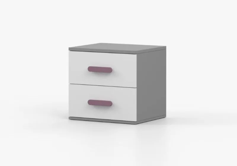Bedside Cabinet Smolikas 137 | White & Gray | 2 Drawers | 50 x 55 x 40 cm | Purple Wooden Handles | Simple Nightstand