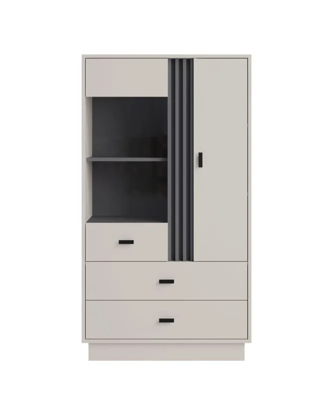 Display Cabinet Niel 04 | Ample Storage | Cashmere | 2 Doors, 2 Drawers | 145 x 80 x 40 cm | 4 Shelves, 6 Compartments