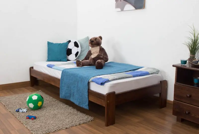 Children's bed / Youth bed A8, solid pine wood, nut finish, incl. slats - 90 x 200 cm 