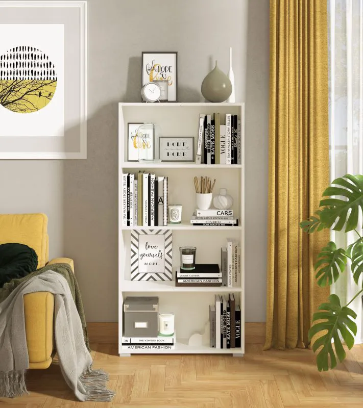 Bookcase with Four Compartments Knide 05 | White | ABS Edge Protection | 142 x 70 x 24.5 cm | Simple Design