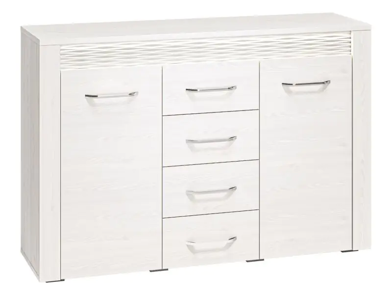 Chest of drawers Ullerslev 07, Colour: Pine White - Measurements: 94 x 138 x 40 cm (H x W x D), with 2 doors, 4 drawers and 4 compartments