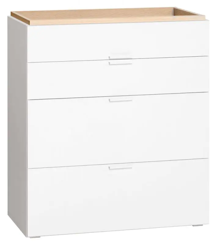 Chest of drawers Minnea 03, Colour: White / Oak - Measurements: 97 x 85 x 44 cm (h x w x d)