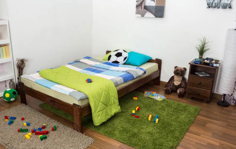 Children's bed / Youth bed A8, solid pine wood, nut finish, incl. slats - 120 x 200 cm 