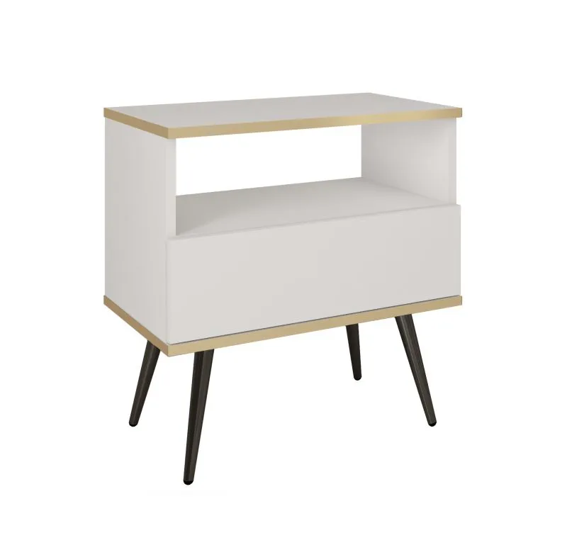 Horsham 73 Bedside Cabinet | White | 1 Drawer | Push-to-Open | Black Metal Legs | 59 x 54 x 39 cm