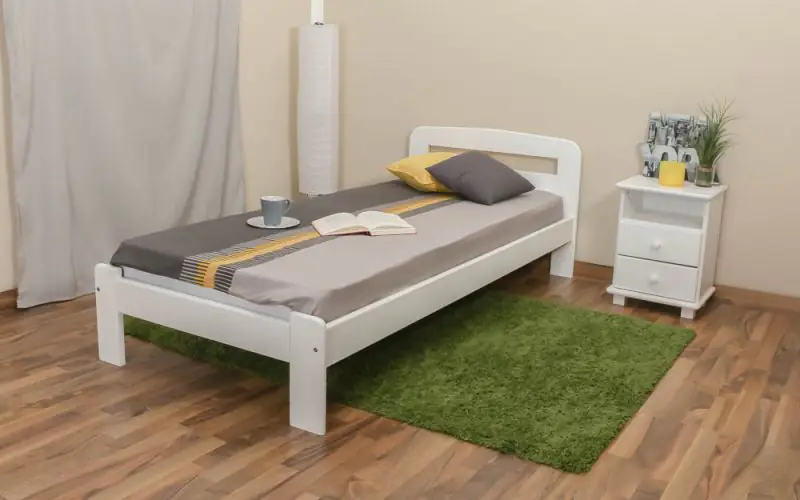 Single bed / Guest bed A5, solid pine wood, white, incl. slats - 90 x 200 cm