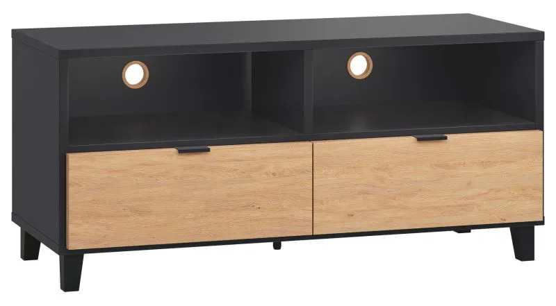 TV Base Cabinet Leoncho 36 | Black / Oak | 56 x 120 x 47 cm | Modern Soft Touch Finish