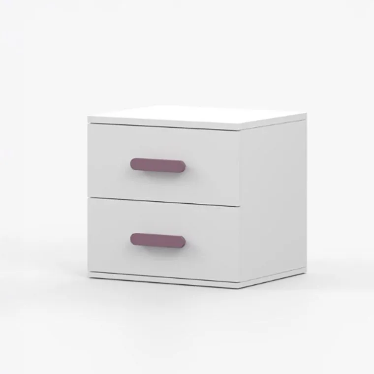 Bedside Cabinet Nightstand | 2 Spacious Drawers | White | Smolikas 145 | Purple Solid Wood Handles | 50 x 55 x 40 cm | Simple Design