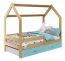 Children's bed / House bed, solid pine wood, Natural D3, drawer: blue, incl. slatted frame - Lying surface: 80 x 160 cm (w x l)