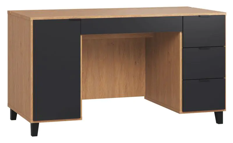 Leoncho 02 desk, Colour: Oak / Black - Measurements: 78 x 140 x 67 cm (H x W x D)
