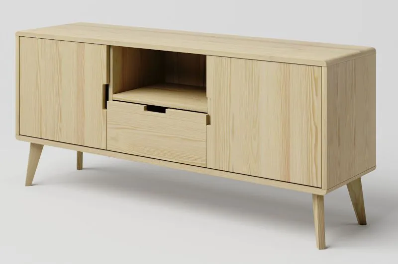 TV Base Cabinet Solid Pine Wood Natural Aurornis 60 | 64 x 142 x 40 cm | Modern Design