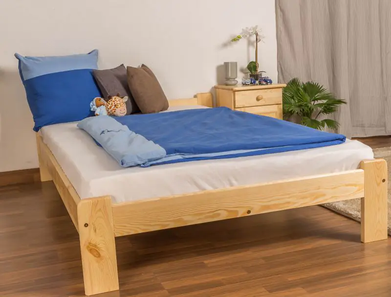 Children's bed / Youth bed A8, solid pine wood, clearly varnished, incl. slatted frame - 120 x 200 cm