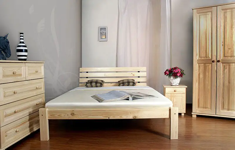 Single bed / Guest bed, solid pine wood A3, clearly varnished, incl. slatted frame - Size 140 x 200 cm