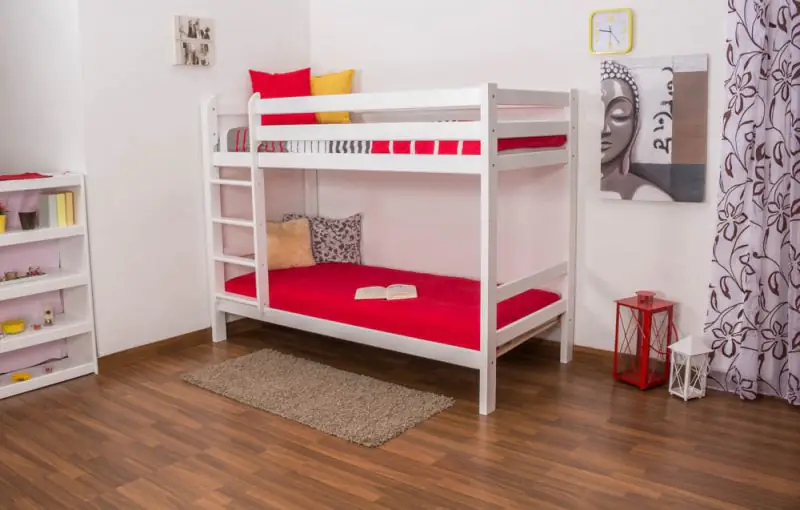 Bunk bed A16, solid pine wood, white finish, convertible, incl. slats - 90 x 200 cm