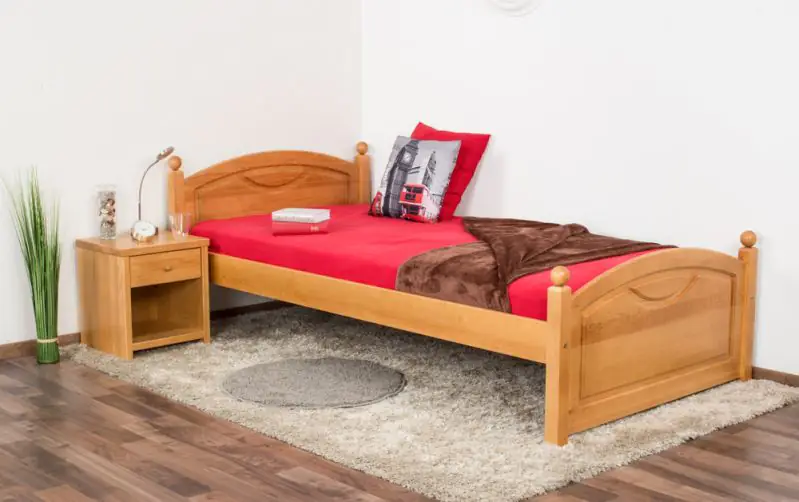 Single bed/guest bed Pine solid wood Alder color 82, incl. Slat Grate - 100 x 200 cm (W x L)