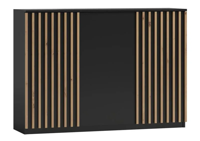 Chest of drawers Cikarang 01, Colour: Black / Oak - Measurements: 100 x 140 x 40 cm (H x W x D)