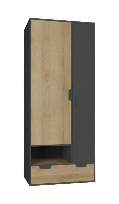 Children's Wardrobe Sprimont 02 | Hinged Doors | Grey/Oak | 195 x 80 x 50 cm | Space-Saving Storage