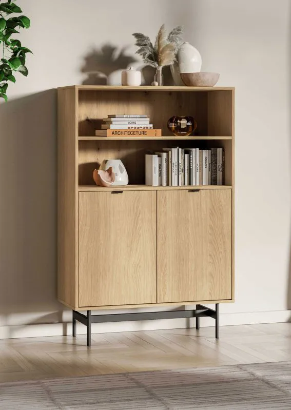Chest of drawers | color: Mavelie oak | soft-close function | 4 compartments | 92 x 40 x 140 cm | 2 hinged doors | highboard | high-quality workmanship | for living room