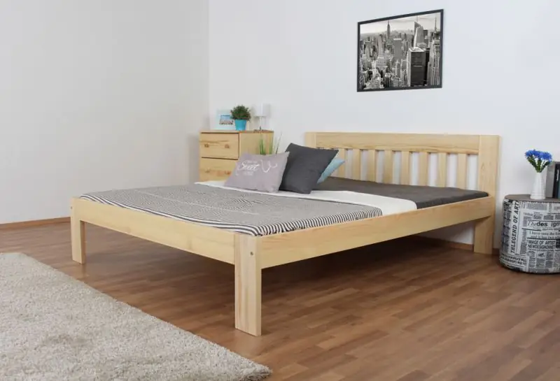Double bed/Guest Bed Pine solid wood natural 75, incl. Slat Grate - 160 x 200 cm (W x L)