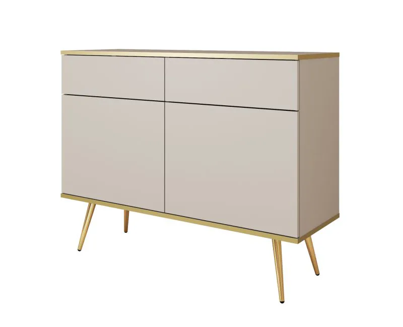 Modern Chest of Drawers Horsham 64 | Push-to-Open | Beige & Gold | 2 Doors | 4 Compartments | ABS Edge | Living Room