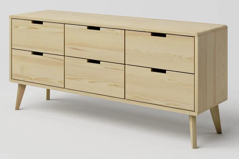 Chest of drawers solid pine wood natural Aurornis 39 - Measurements: 64 x 142 x 40 cm (H x W x D)