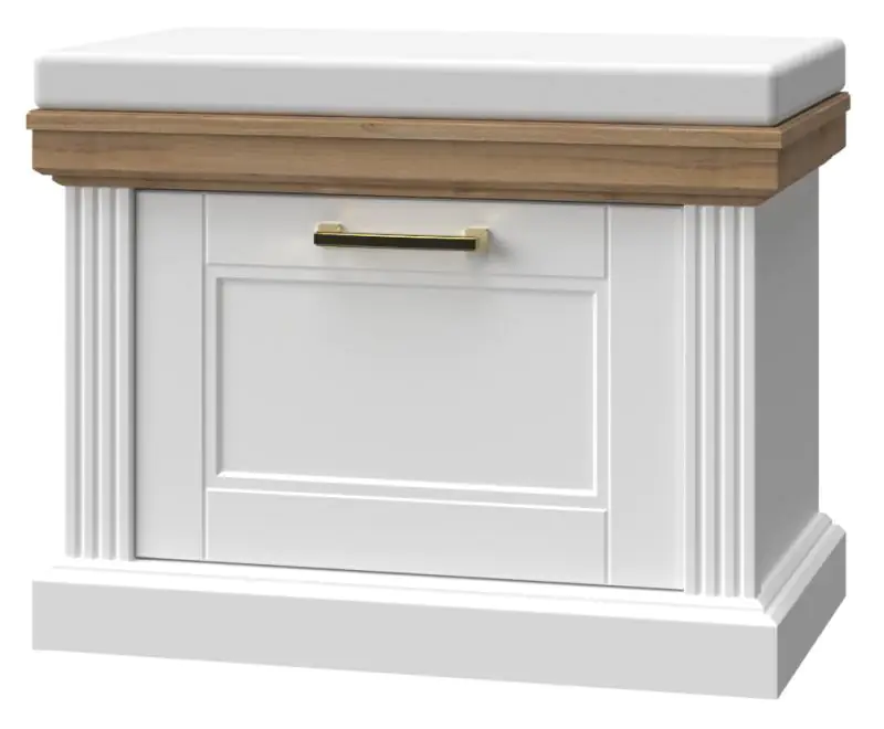 Bench with storage space / Shoe cabinet Lotofaga 03, Colour: White / Walnut - 51 x 65 x 38 cm (H x W x D)