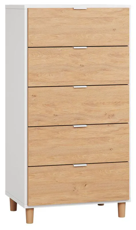 Arbolita 31 Chest of Drawers | White & Oak | 122 x 63 x 47 cm | 5 Drawers with Soft Close