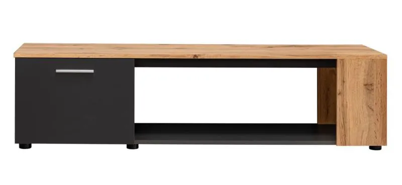 TV Cabinet Bjordal 05 | Black Matt & Oak Wotan | 39 x 150 x 40 cm | Two Compartments | Modern Storage