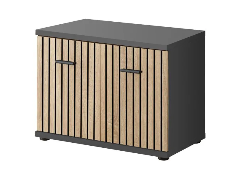 Ringerike 14 Shoe Cabinet with Seat Cushion, Color: Anthracite / Artisan Oak - Dimensions: 53 x 60 x 32 cm (H x W x D), with two compartments
