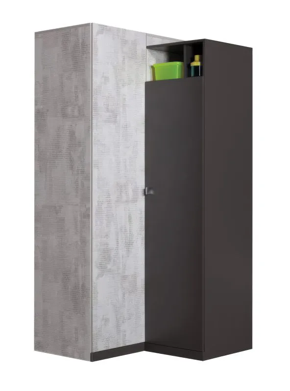 Children's Corner Wardrobe Ohey 02 | Hinged Door Cabinet | Dark Grey / Light Grey | 195 x 95 x 95 cm