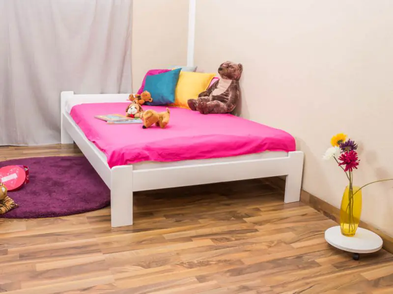 Children's bed / Youth bed A8, solid pine wood, white finish, incl. slatted frame - 120 x 200 cm 