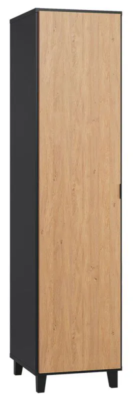 Leoncho 38 Hinged Door Wardrobe | Black/Oak | 195 x 47 x 57 cm | Soft Touch Finish | LED Lighting