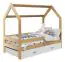 Children's bed / House bed, solid pine wood, Natural D3, drawer: white, incl. slatted frame - Lying surface: 80 x 160 cm (w x l)
