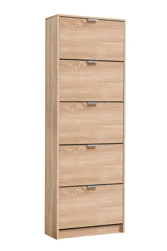 High Shoe Cabinet Gradide 05 | Oak Sonoma Finish | 5 Hinged Doors | 10 Compartments | 191.5 x 67 x 28 cm | Grey Handles | ABS Edge Protection