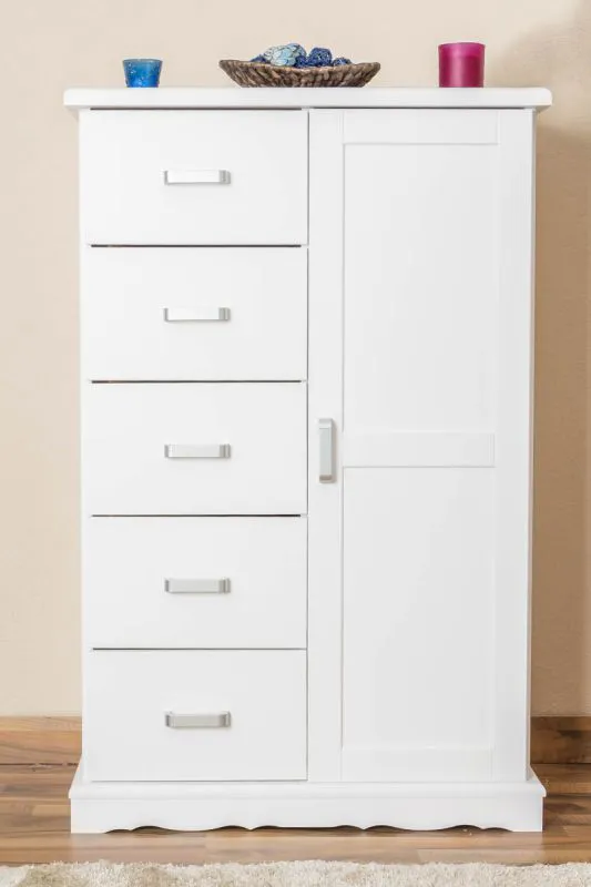 Chest of Drawers Solid Pine | White Lacquered | Buteo 05 | 123 x 80 x 40 cm | Modern Design