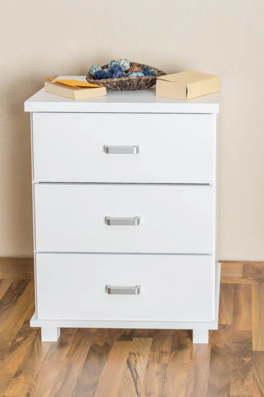 3 Drawer Chest Columba 14, solid pine wood, white varnished - H79 x W60 x D50 cm