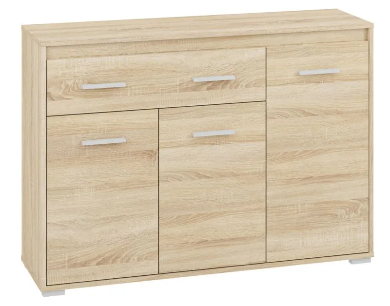 Chest of drawers Mochis 13, Colour: Sonoma Oak Light including 3 colour inserts - Measurements: 85 x 120 x 34 cm (h x w x d), with 3 doors, 1 drawer and 4 compartments